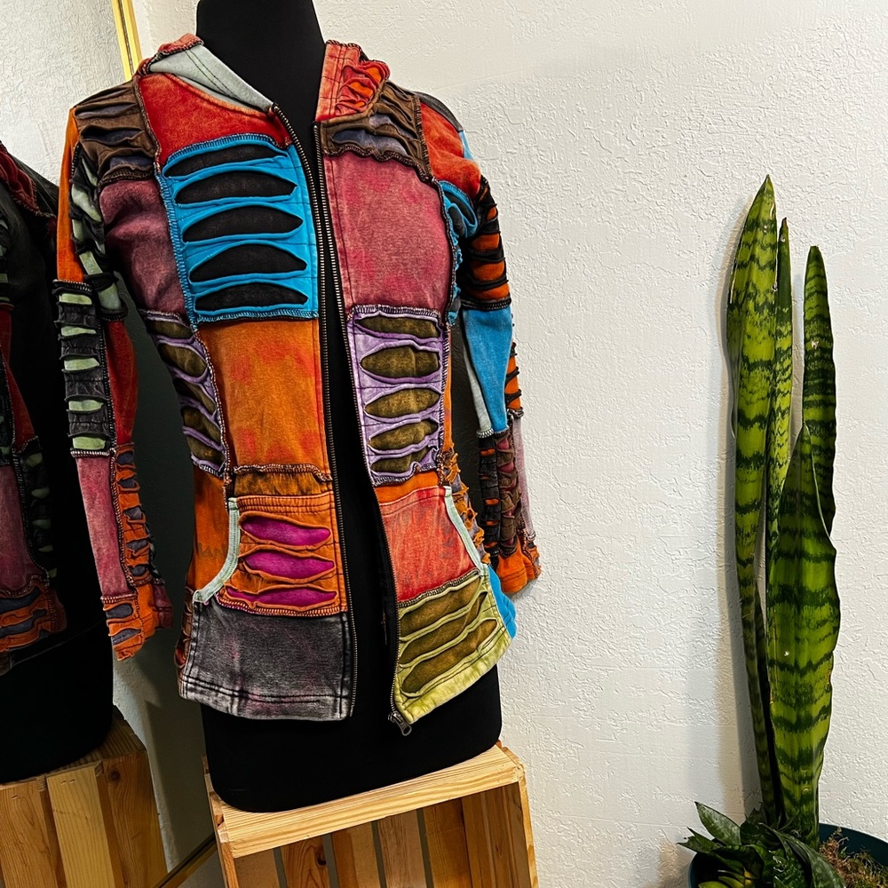 Rising International Hippie Bohemian Patchwork Hooded Jacket
